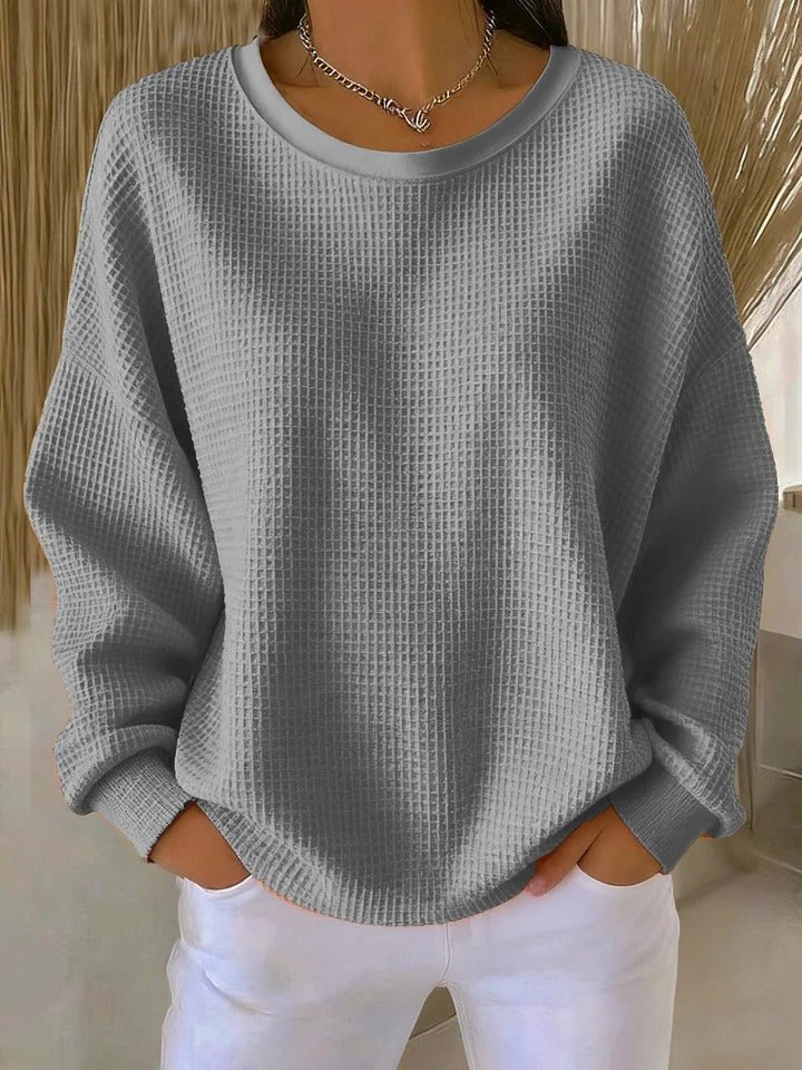 Women's Relaxed-Fit Textured Knit Sweater - Grey