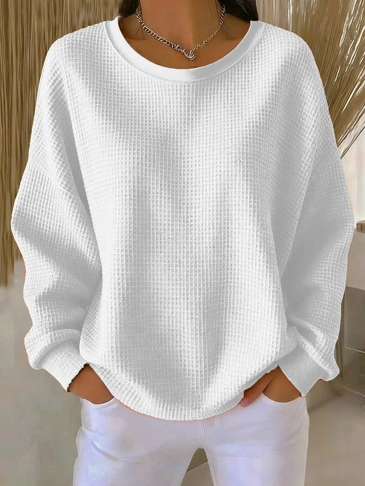 Women's Relaxed-Fit Textured Knit Sweater - White