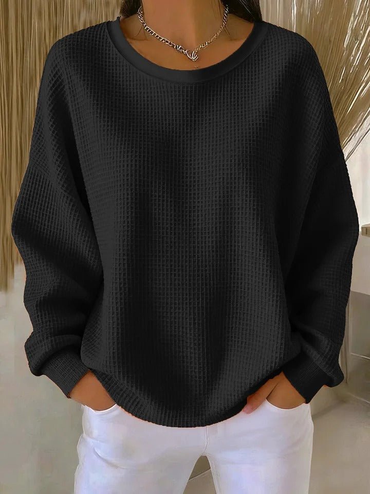 Women's Relaxed-Fit Textured Knit Sweater - Black