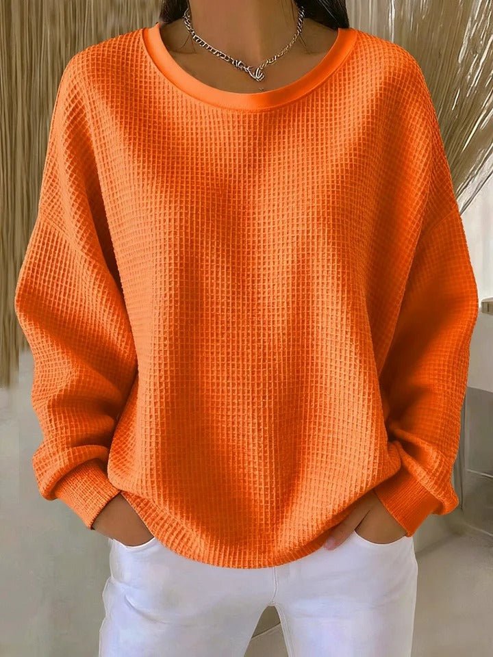 Women's Relaxed-Fit Textured Knit Sweater - Orange