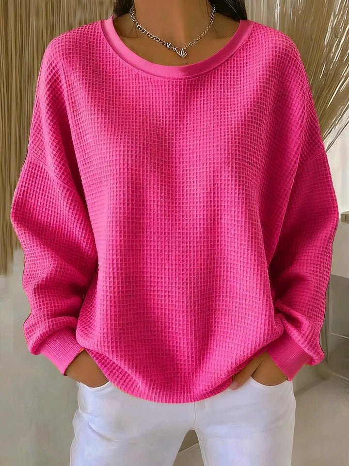 Women's Relaxed-Fit Textured Knit Sweater - Fuchsia