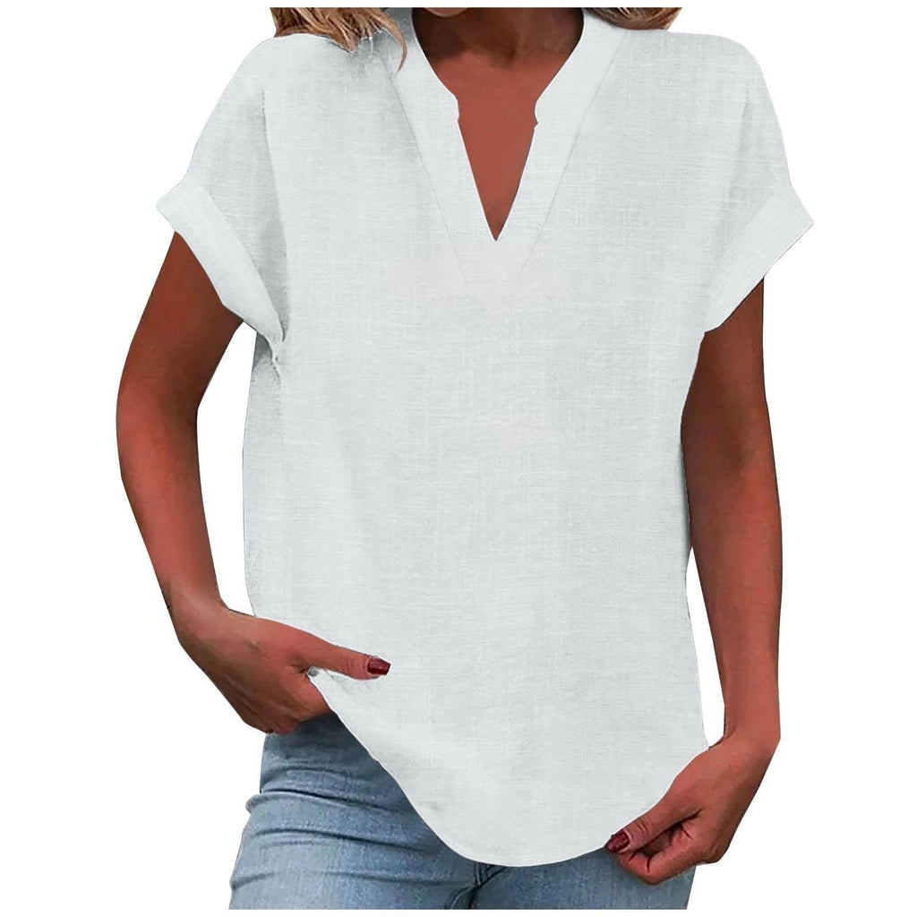 Women's Relaxed-Fit V-Neck Short-Sleeve Blouse - White