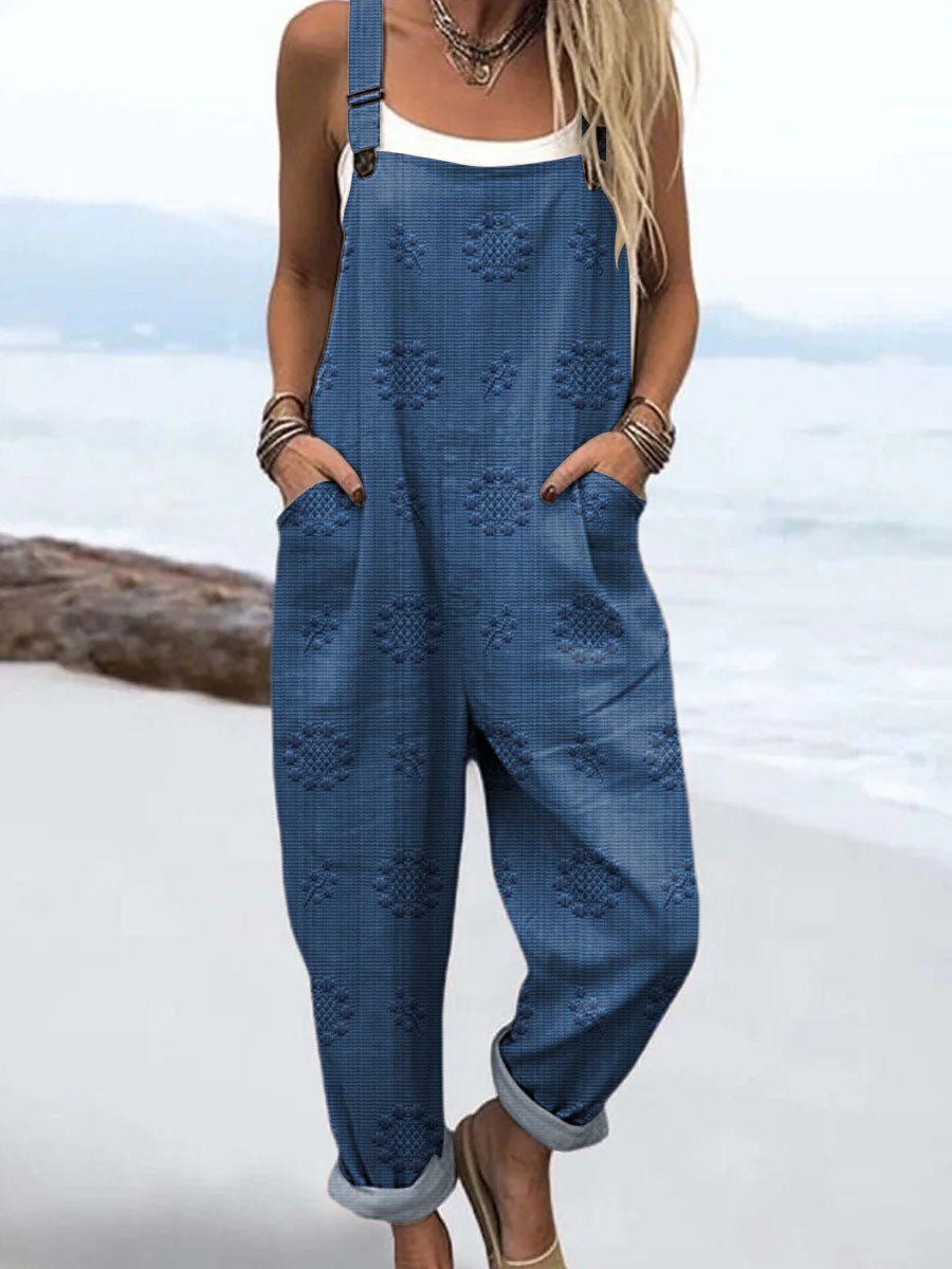 Women's Relaxed-Fit Wide-Leg Pattern Jumpsuit - Blue
