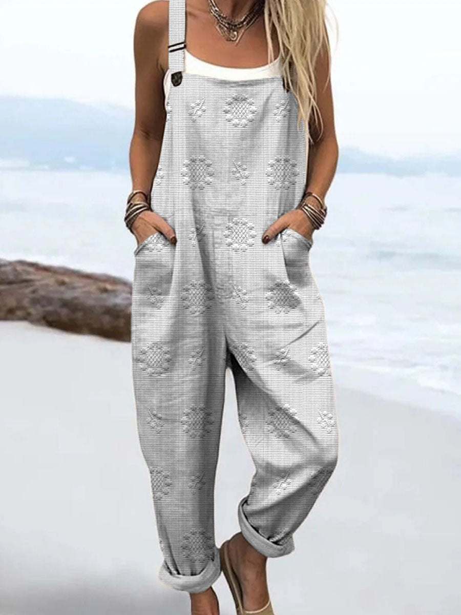 Women's Relaxed-Fit Wide-Leg Pattern Jumpsuit - White