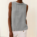 Women's Roll Neck Sleeveless Linen Blouse - Grey