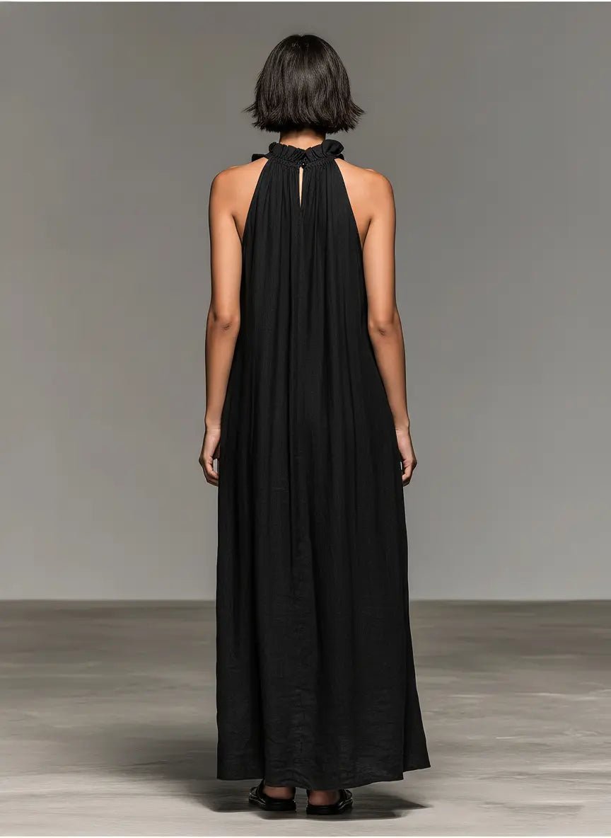 Women's Ruffle-Detail Sleeveless Linen Maxi Dress