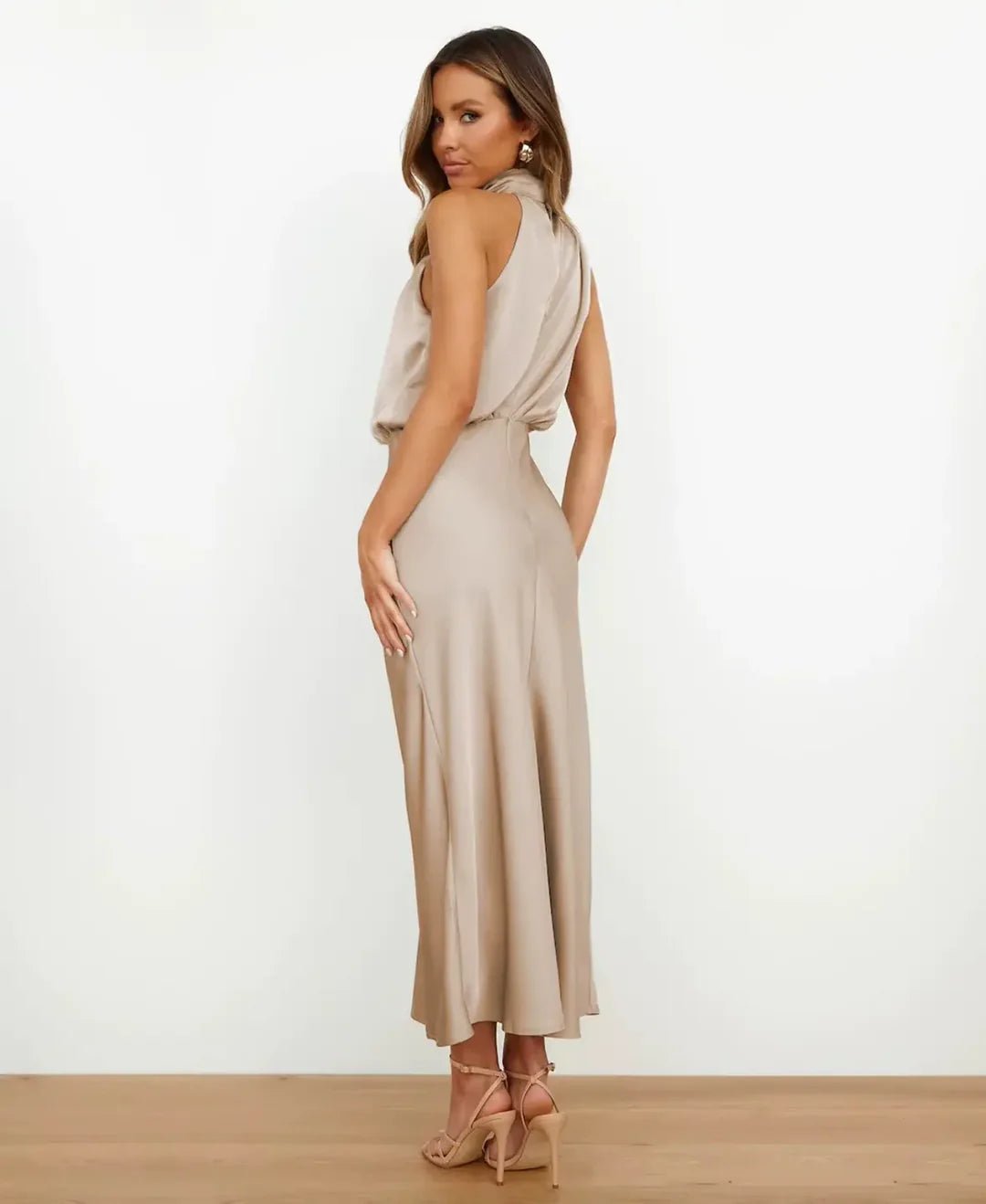 Women's Satin Halter Midi Dress