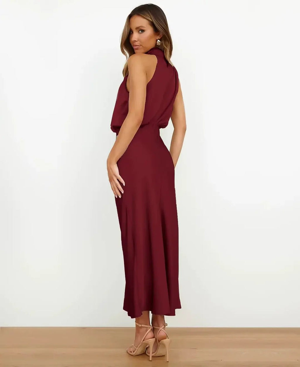 Women's Satin Halter Midi Dress