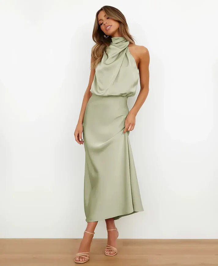 Women's Satin Halter Midi Dress