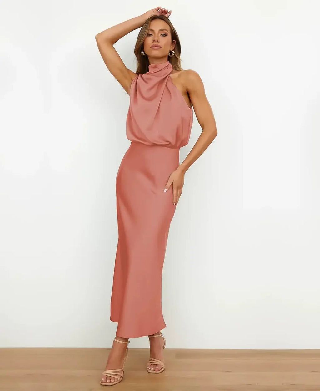 Women's Satin Halter Midi Dress