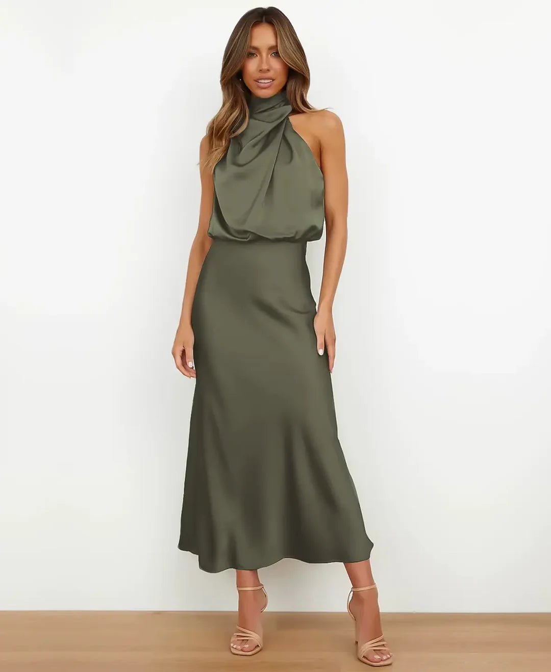 Women's Satin Halter Midi Dress