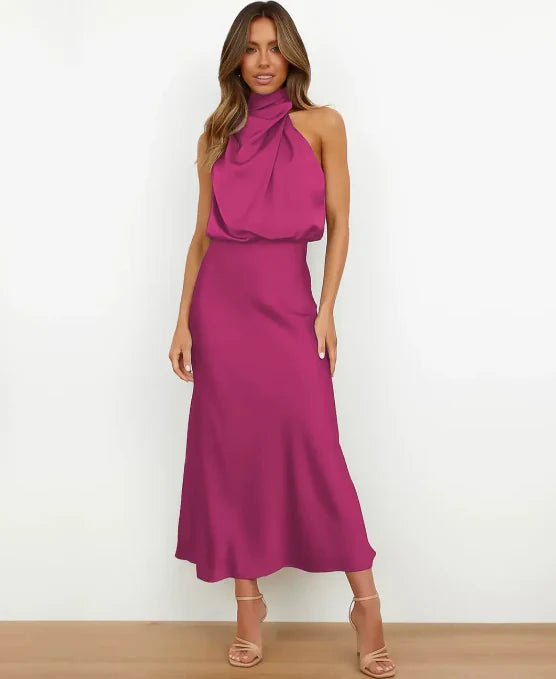 Women's Satin Halter Midi Dress - Roze