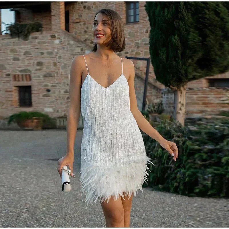 Women's Sequined Fringe Spaghetti-Strap Mini Cocktail Dress