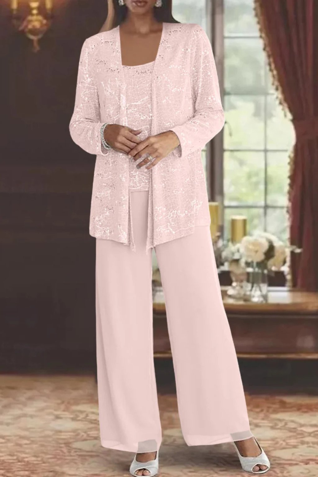 Women's Sequined Wide-Leg Three-Piece Pants Set