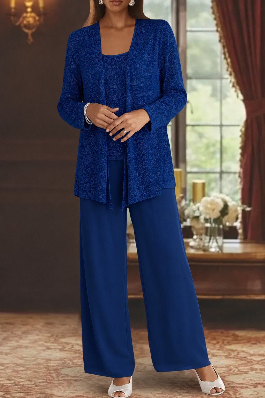 Women's Sequined Wide-Leg Three-Piece Pants Set
