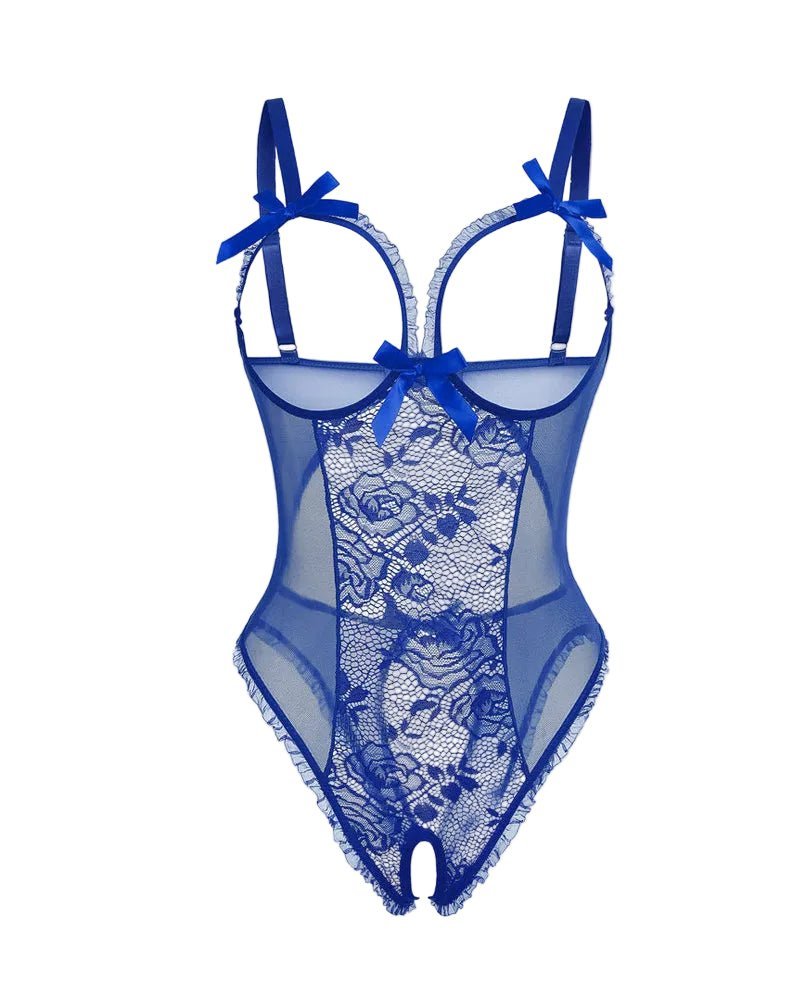 Women's Sheer Mesh Open-Back Cutout Bodysuit - Blue