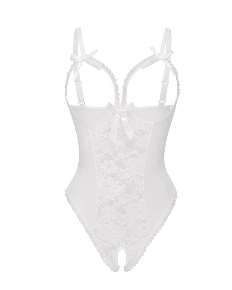 Women's Sheer Mesh Open-Back Cutout Bodysuit - White
