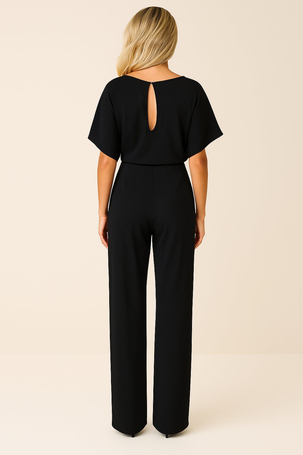Women's Short-Sleeve Belted Wide-Leg Jumpsuit
