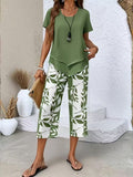Women's Short-Sleeve Botanical Print Two-Piece Set - Green