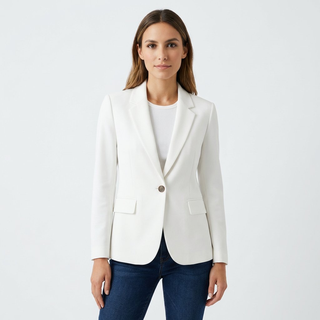 Women's Single-Button Tailored Blazer Classic Lapel - Blanco