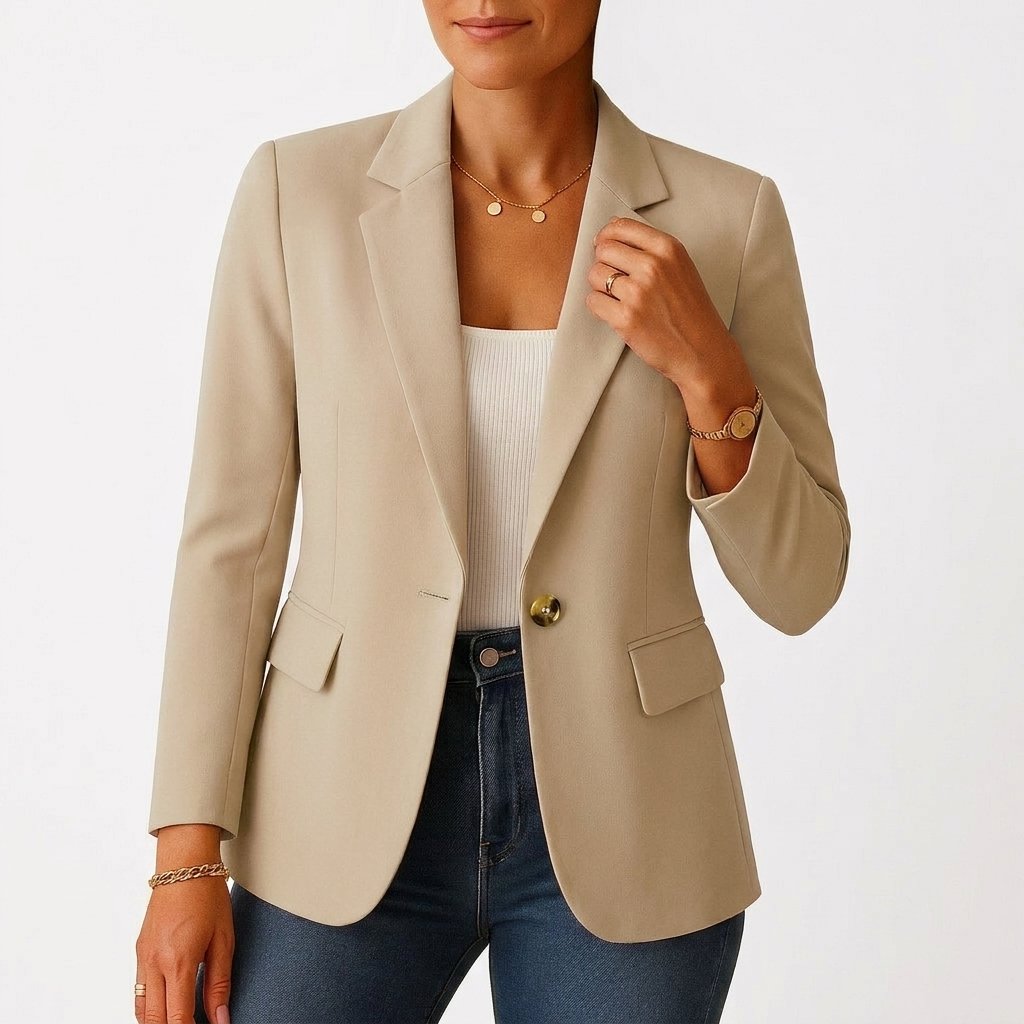 Women's Single-Button Tailored Blazer Classic Lapel - Beige