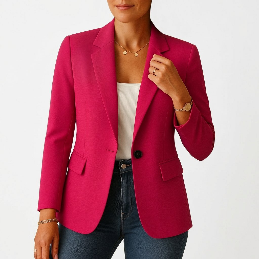 Women's Single-Button Tailored Blazer Classic Lapel - Rosa oscuro