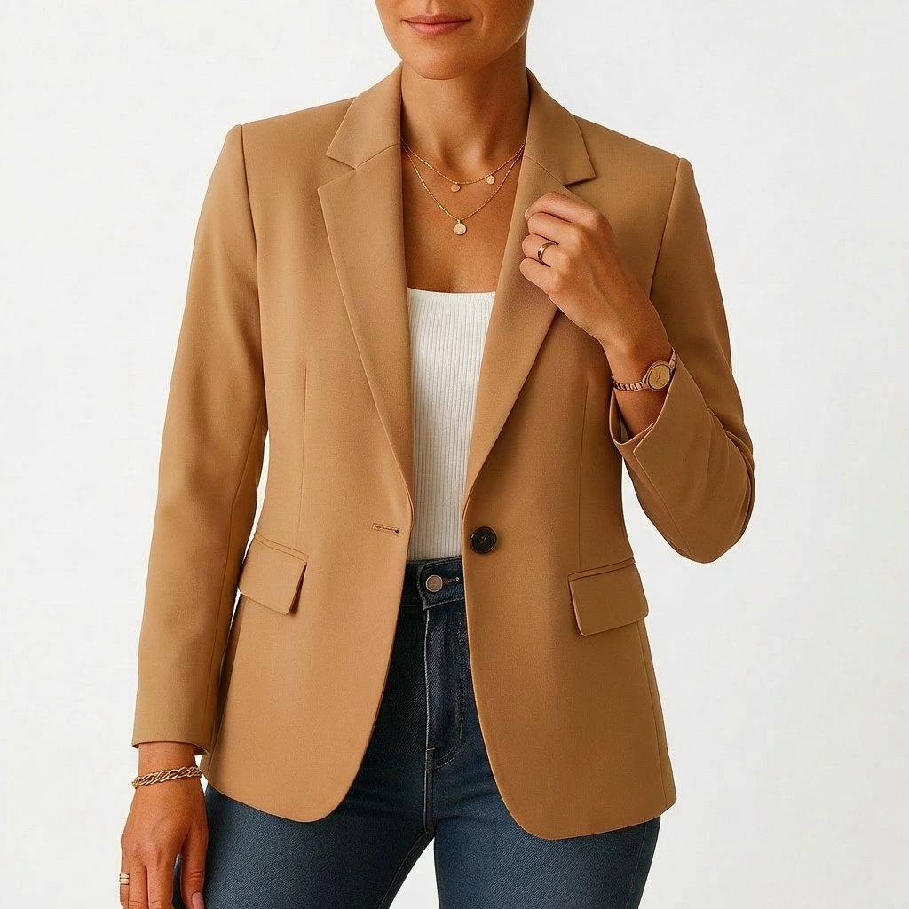 Women's Single-Button Tailored Blazer Classic Lapel - Marrón claro