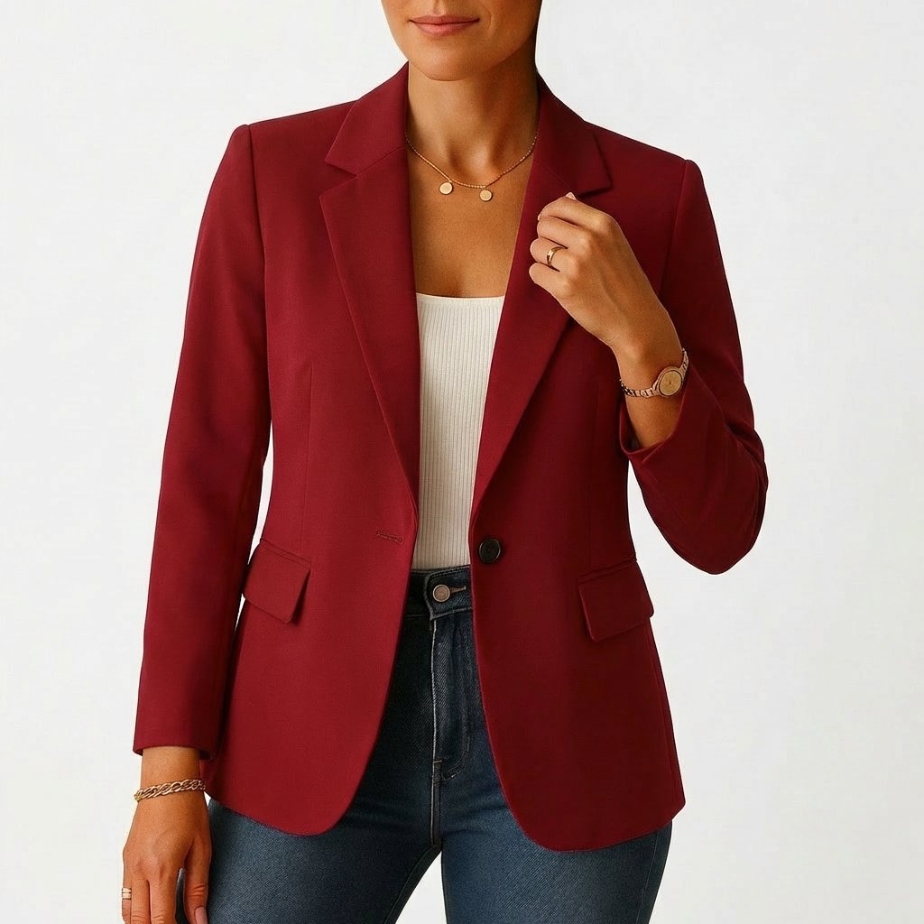 Women's Single-Button Tailored Blazer Classic Lapel - Borgoña
