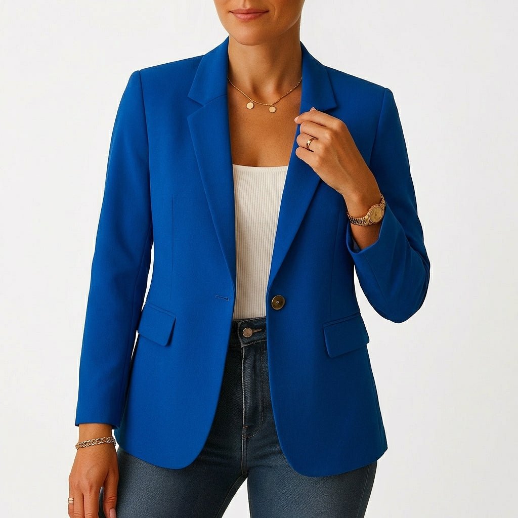 Women's Single-Button Tailored Blazer Classic Lapel - Azul
