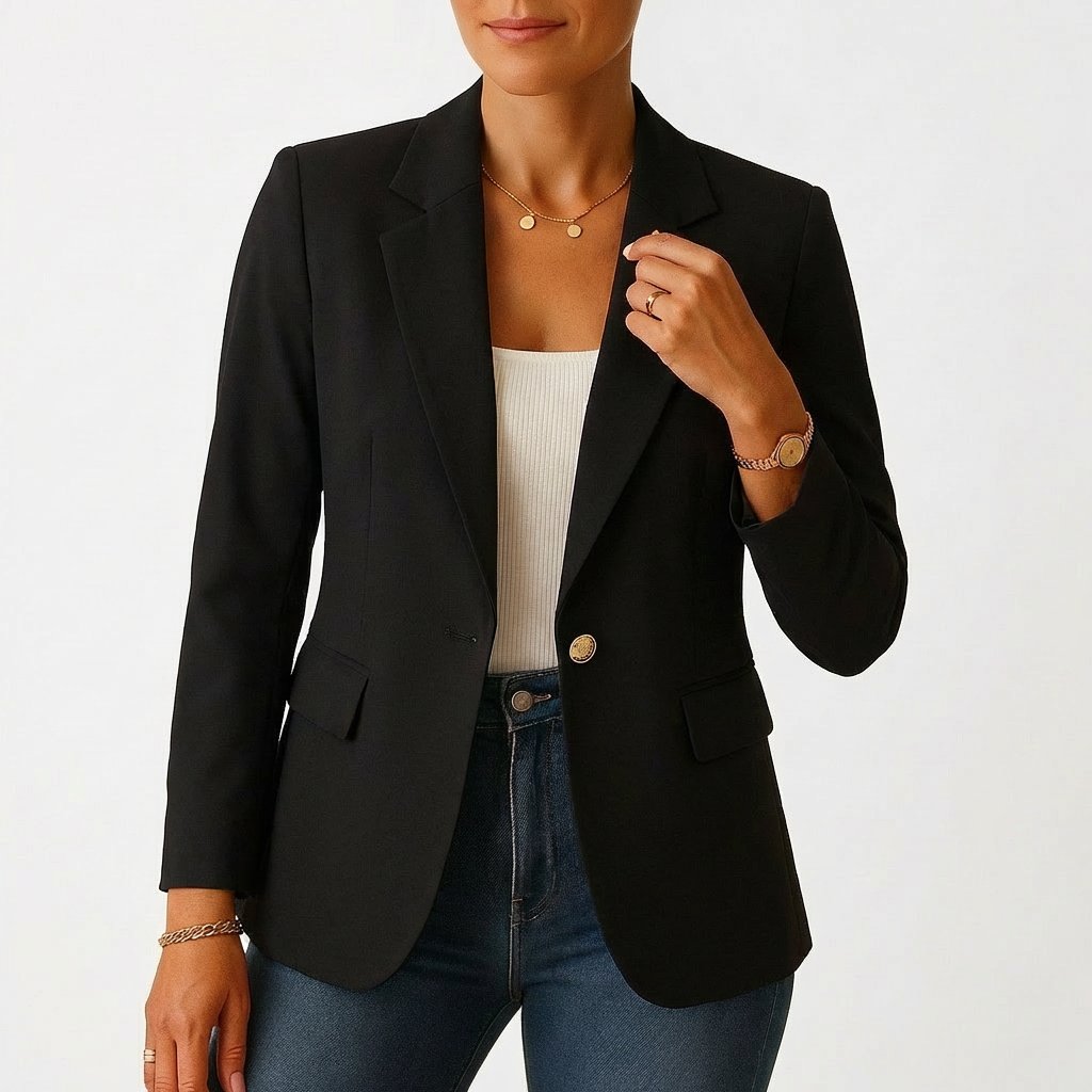 Women's Single-Button Tailored Blazer Classic Lapel - Negro