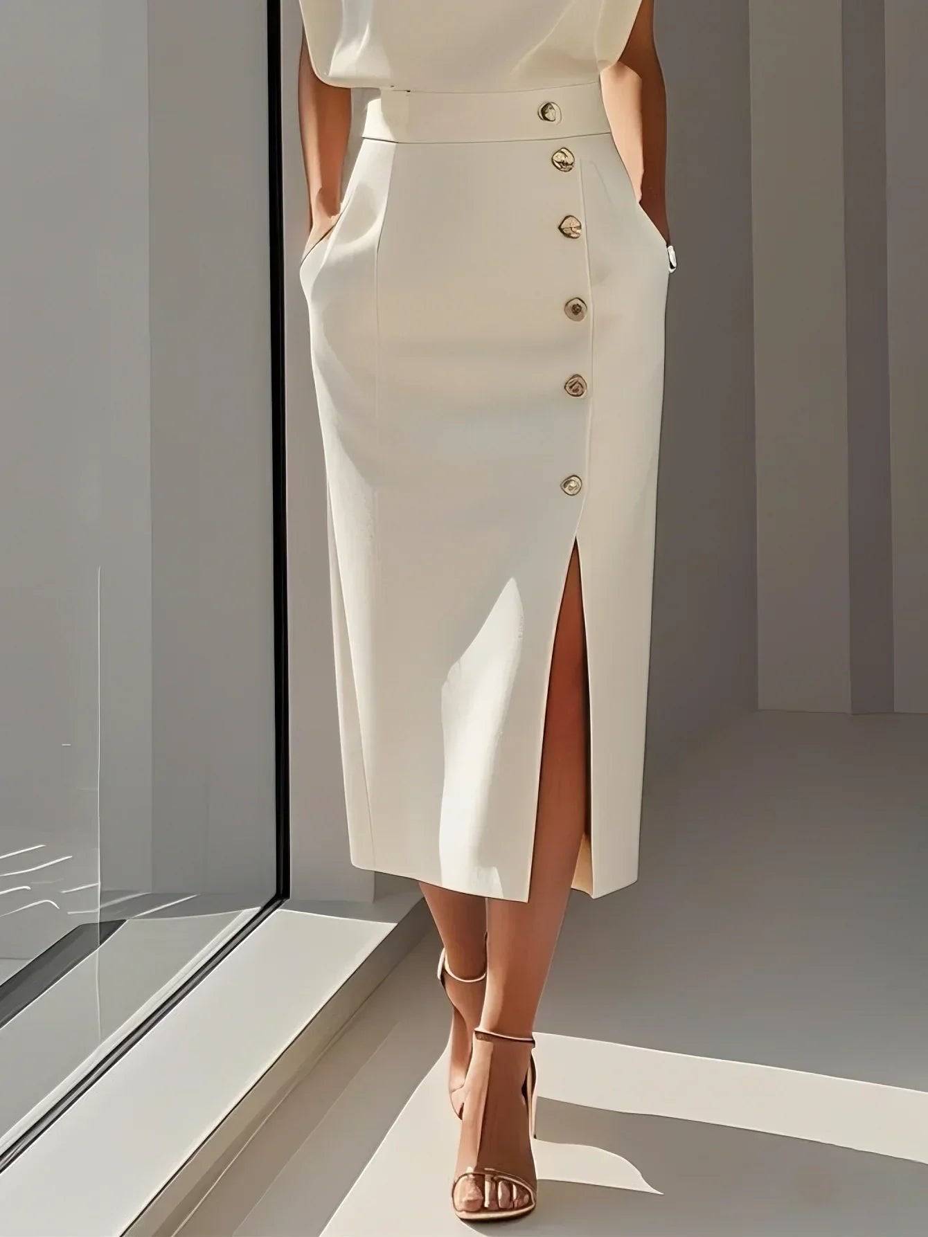 Women's Sleeveless Button-Front Midi Dress