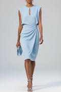 Women's Sleeveless Keyhole Ruched Midi Dress - Lichtblauw