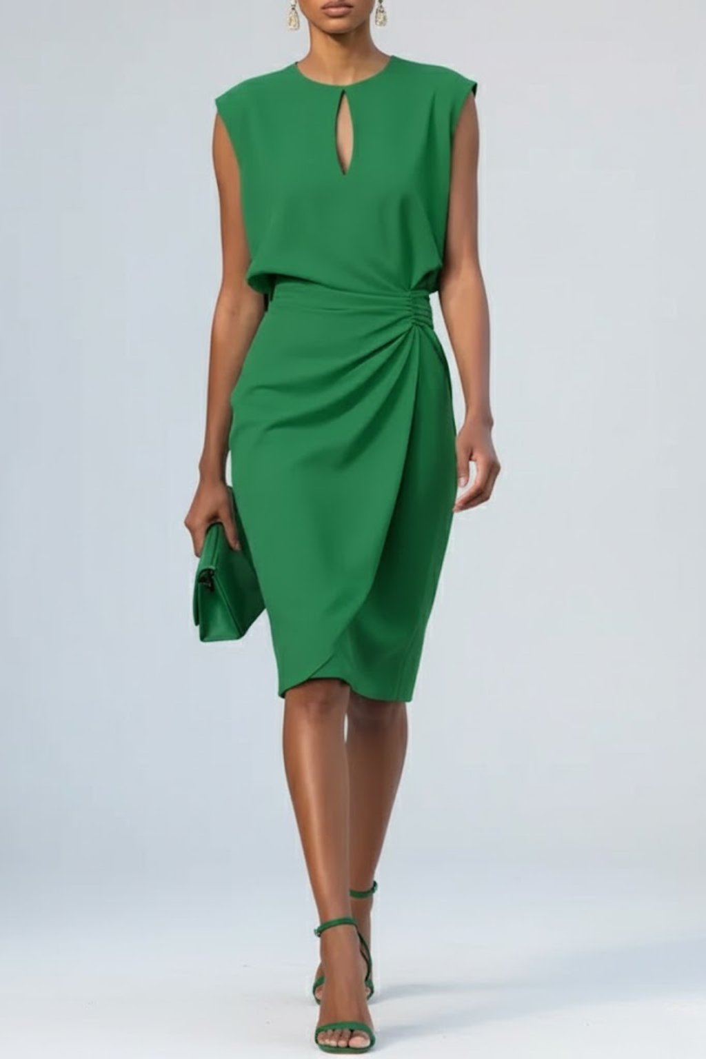 Women's Sleeveless Keyhole Ruched Midi Dress - Groen