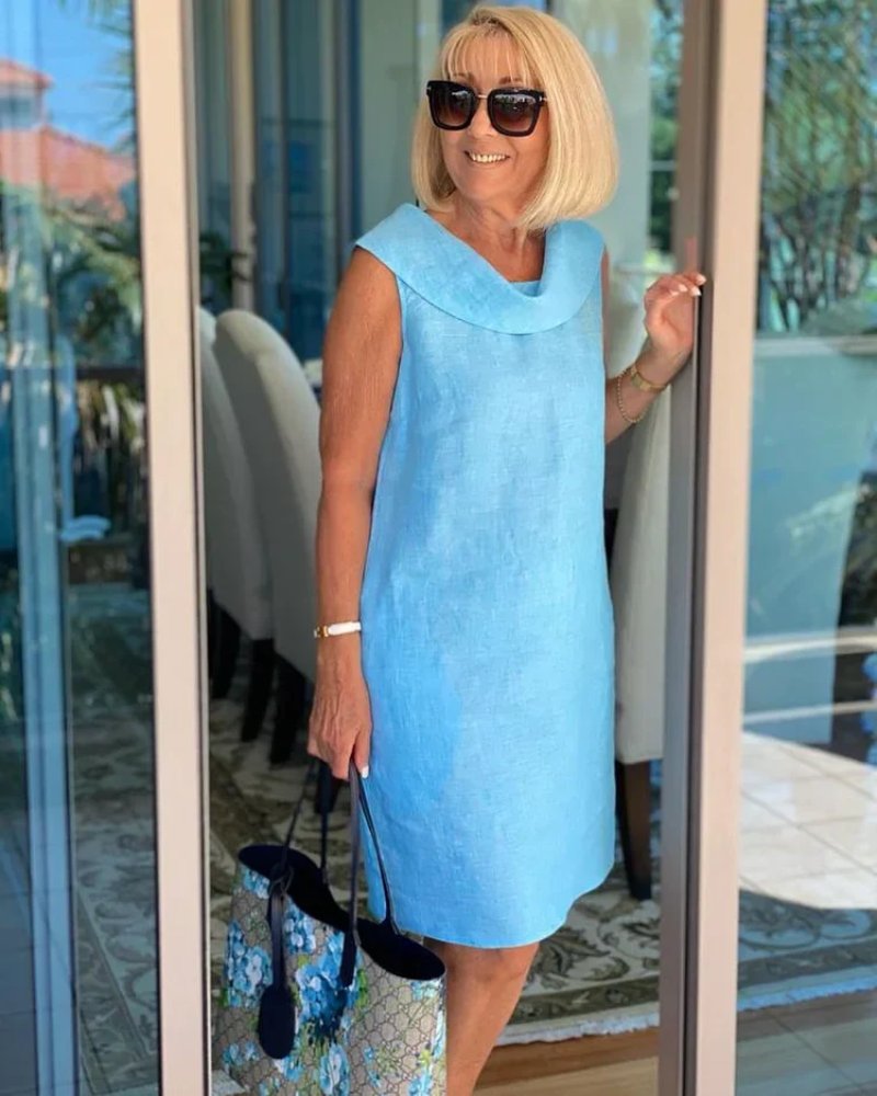 Women's Sleeveless Lightweight Summer Shift Dress - Sky Blue