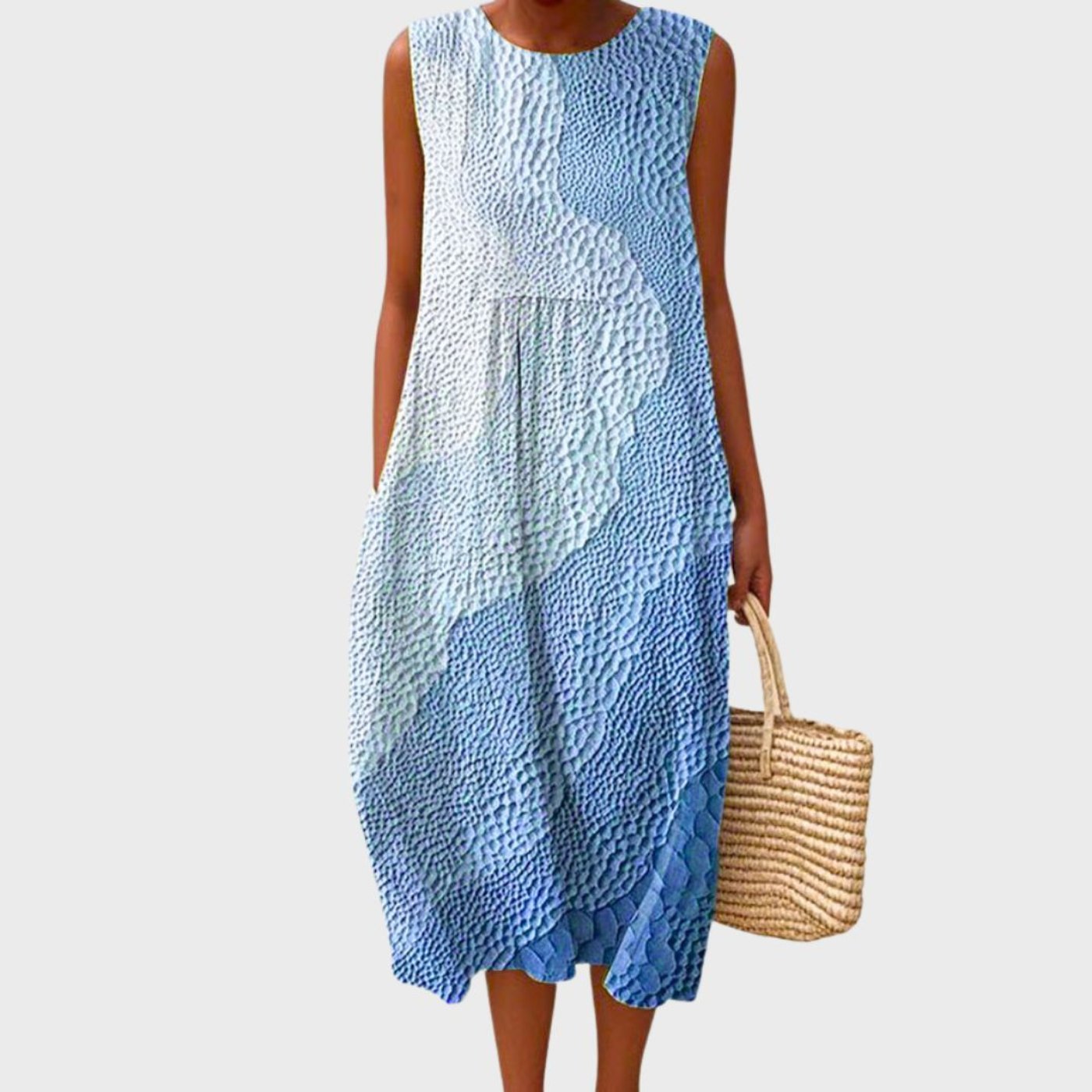 Women's Sleeveless Linen Tiered Midi Dress - Steel Blue