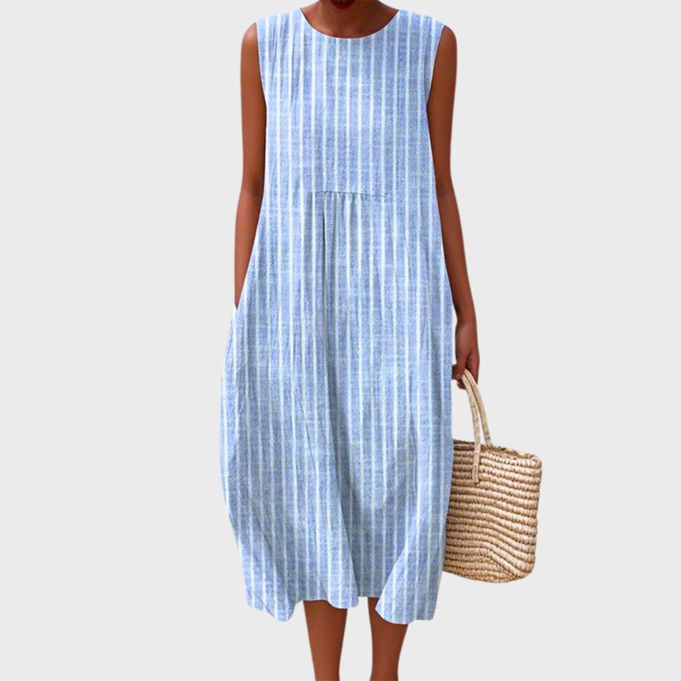 Women's Sleeveless Linen Tiered Midi Dress - Blue