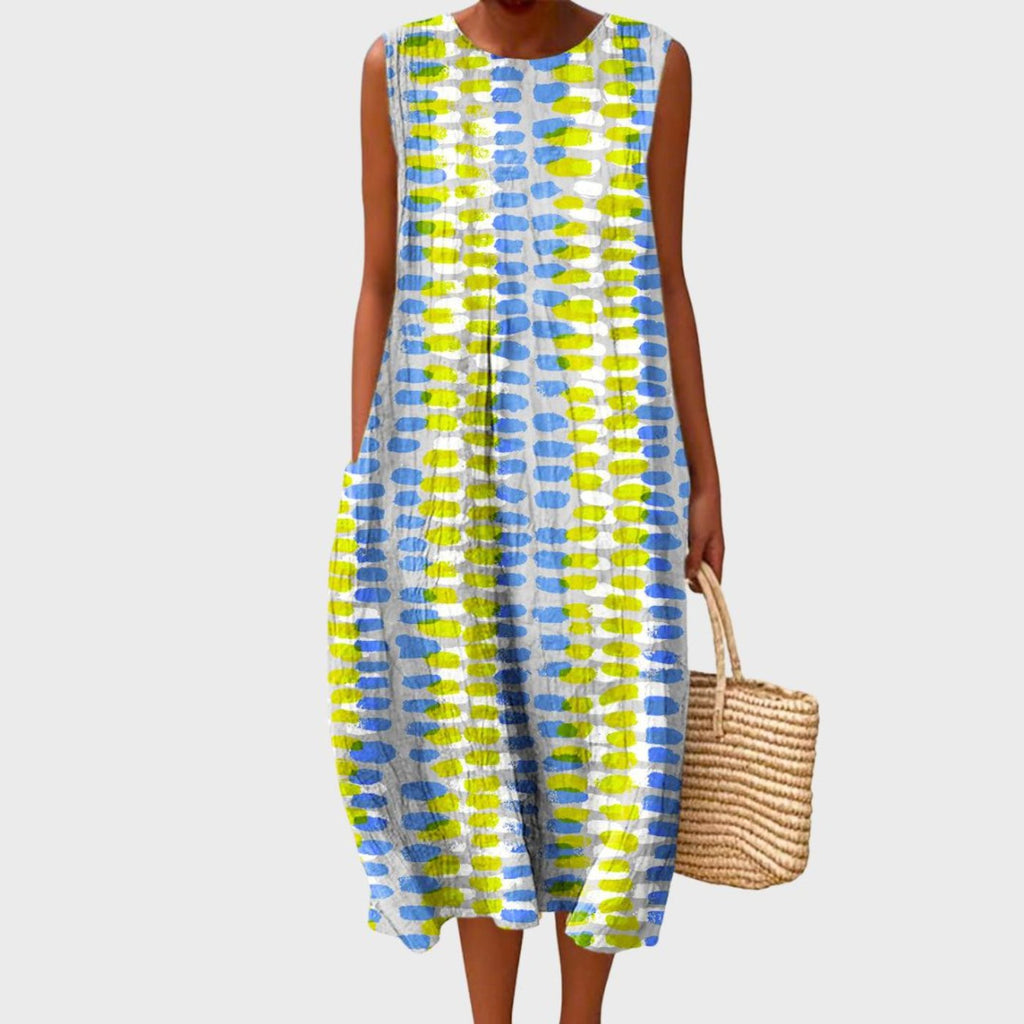 Women's Sleeveless Linen Tiered Midi Dress - Light Gray