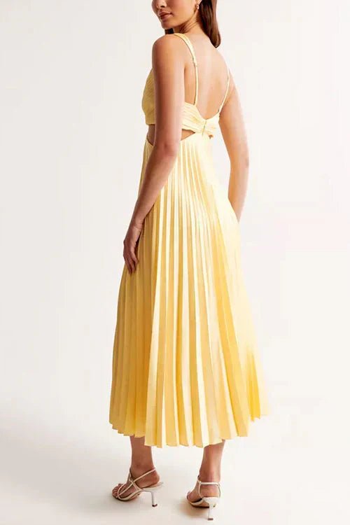 Women's Sleeveless V-Neck Pleated Maxi Dress