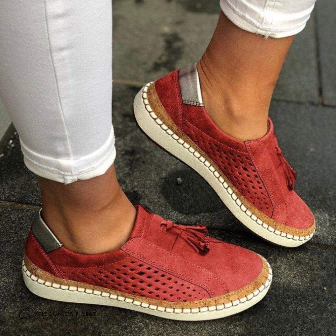 Women's Slip-On Sneakers Perforated Breathable Comfort - Red