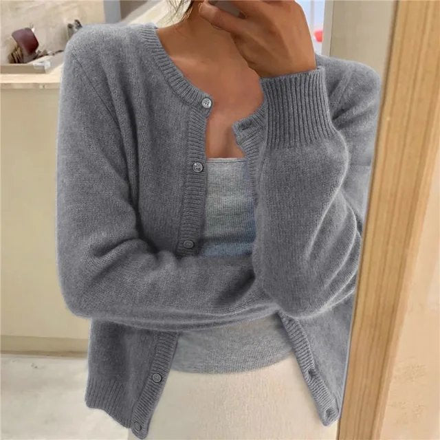 Women's Soft Button-Front Cropped Cardigan Sweater - Grey