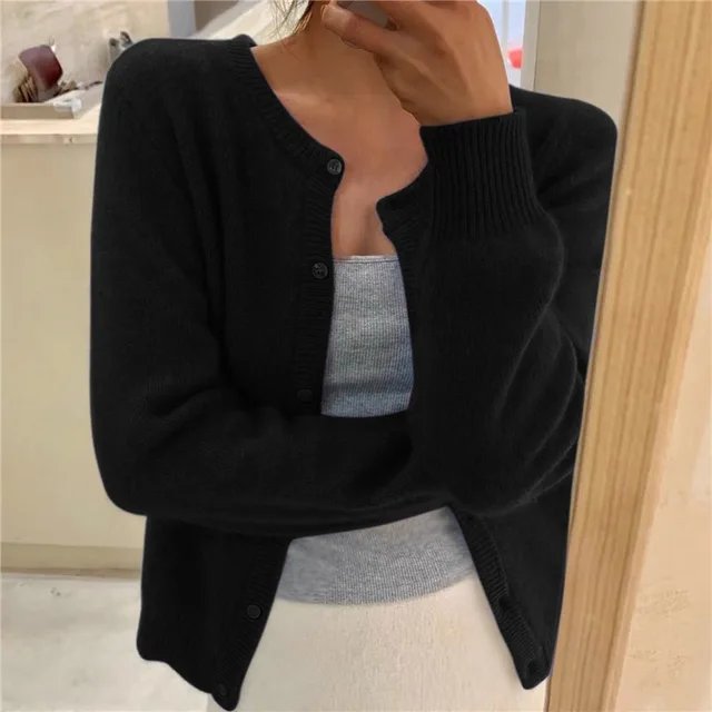Women's Soft Button-Front Cropped Cardigan Sweater - Black