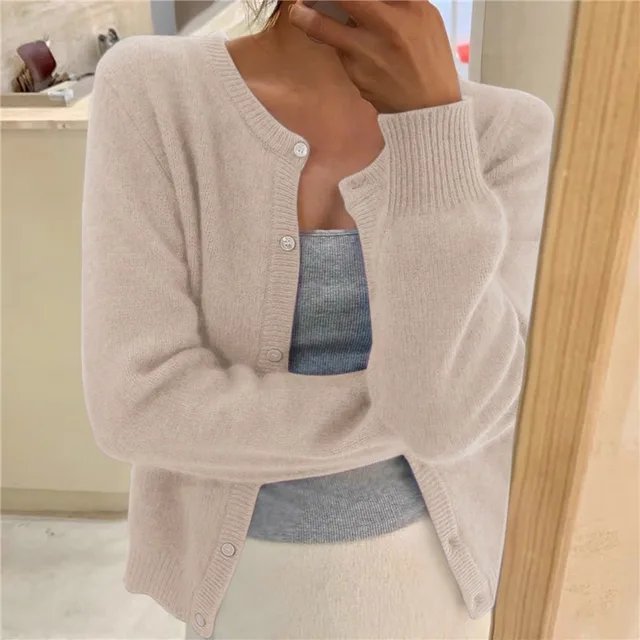 Women's Soft Button-Front Cropped Cardigan Sweater - Beige