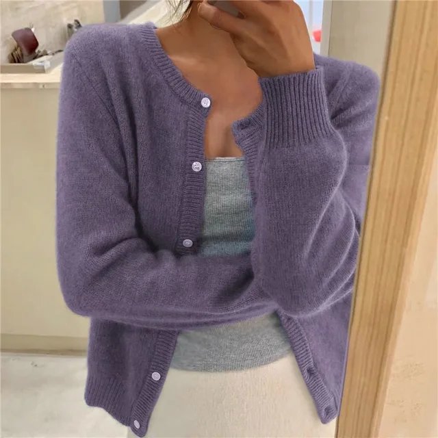 Women's Soft Button-Front Cropped Cardigan Sweater - Purple