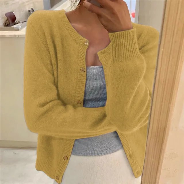 Women's Soft Button-Front Cropped Cardigan Sweater - Yellow