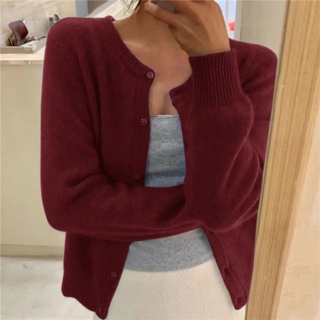Women's Soft Button-Front Cropped Cardigan Sweater - Burgundy