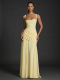 Women's Square Neck Sleeveless Ruched Maxi Dress - Butter Yellow