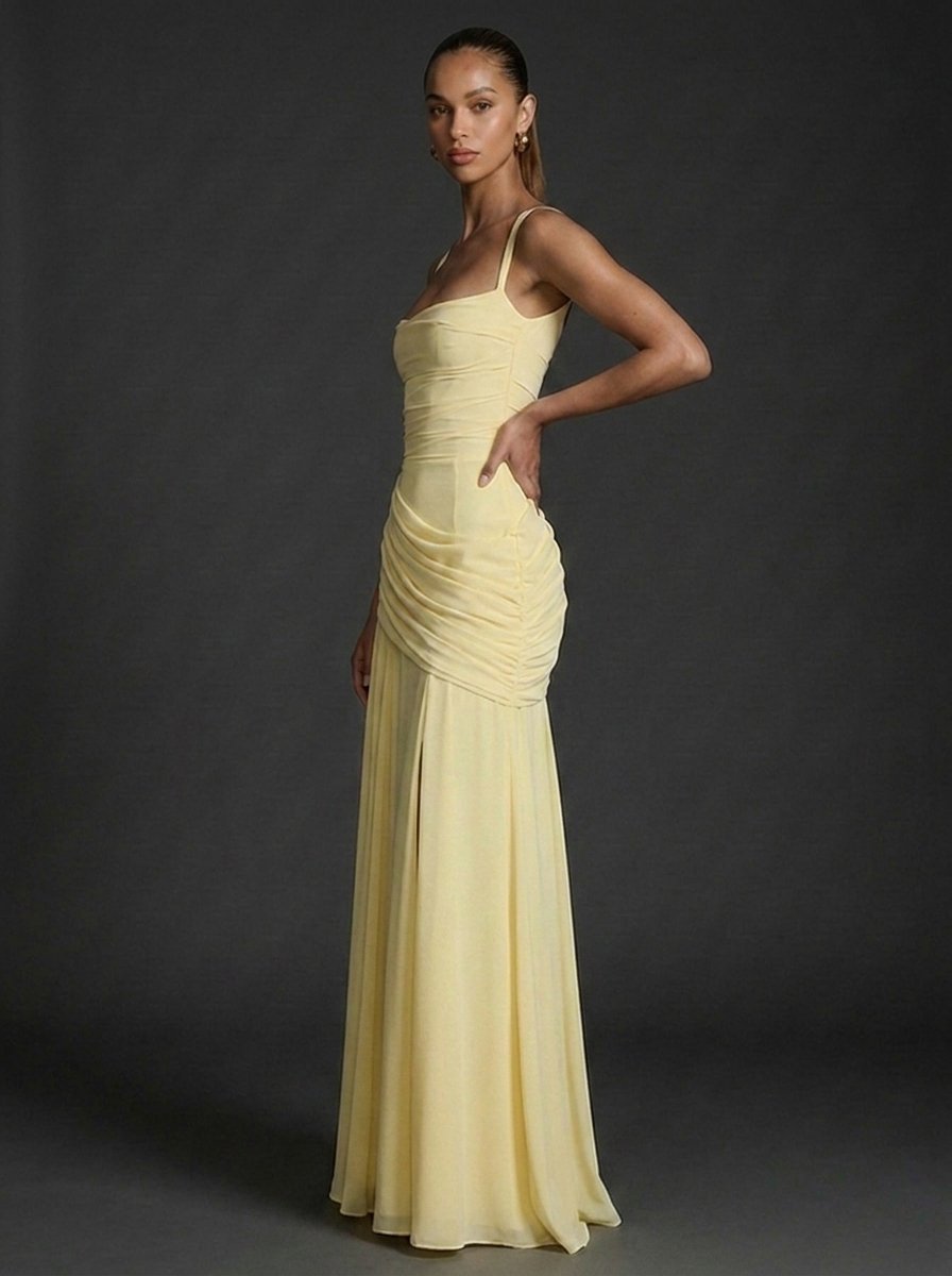 Women's Square Neck Sleeveless Ruched Maxi Dress