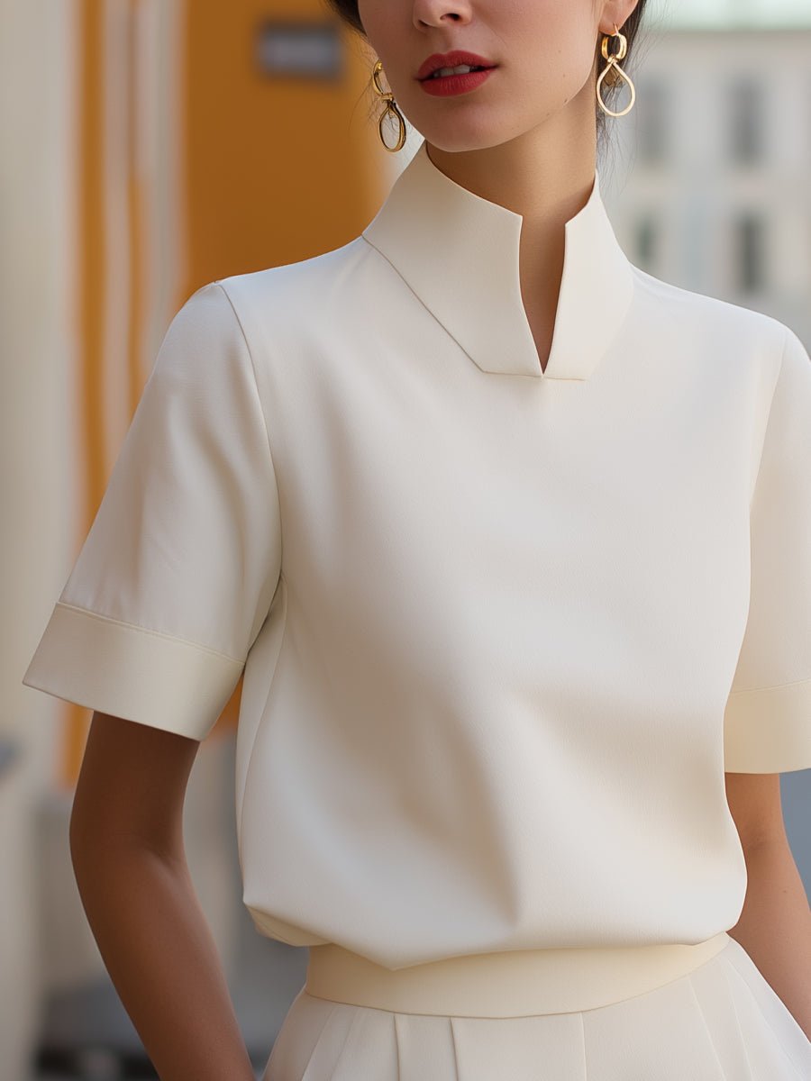 Women's Stand Collar Short Sleeve Professional Blouse