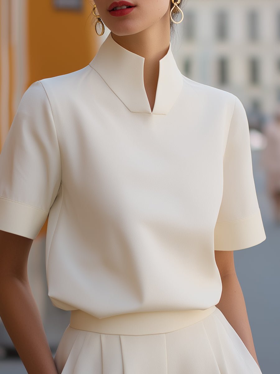 Women's Stand Collar Short Sleeve Professional Blouse