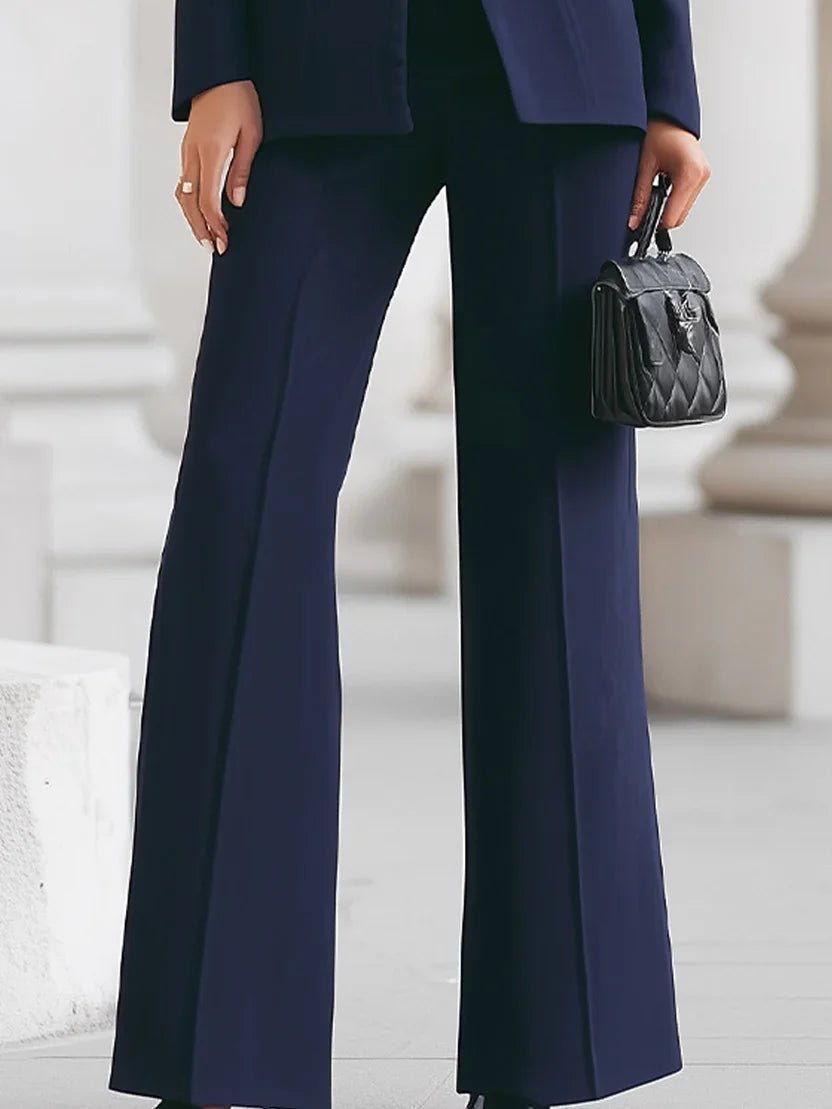 Women's Stand Collar Single-Button Longline Blazer Flare Pants Suit Set